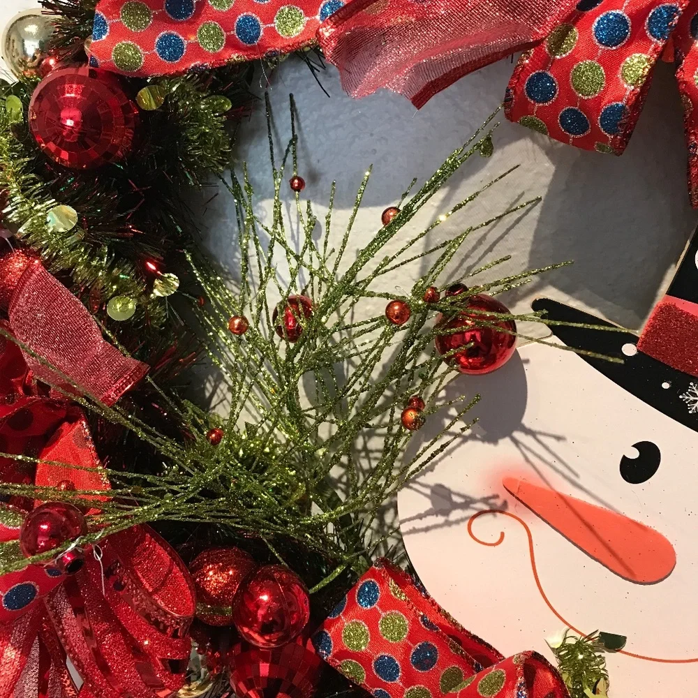 Snowman Winter Wreath Whimsical Snowman Welcome Handcrafted Final Sale